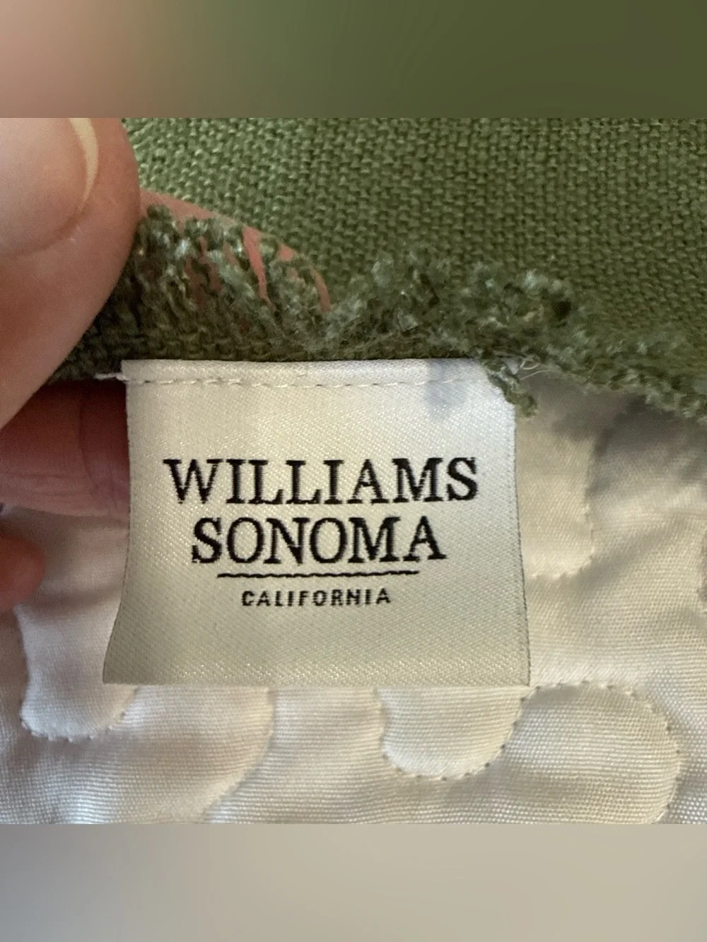 Williams Sonoma California Fringe Square One Linen Napkin Olive Green USA‎ Made
